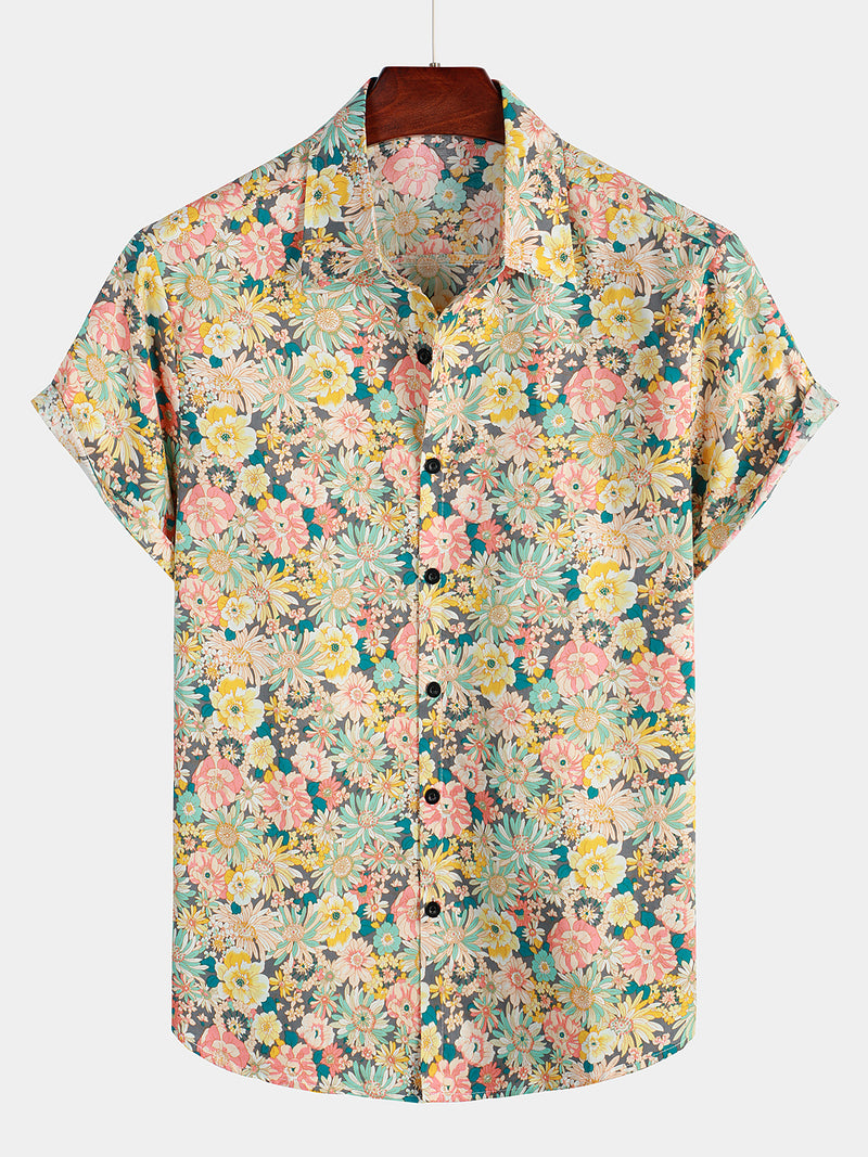 Men's Floral Cotton Casual Button Up Short Sleeve Shirt – Atlanl