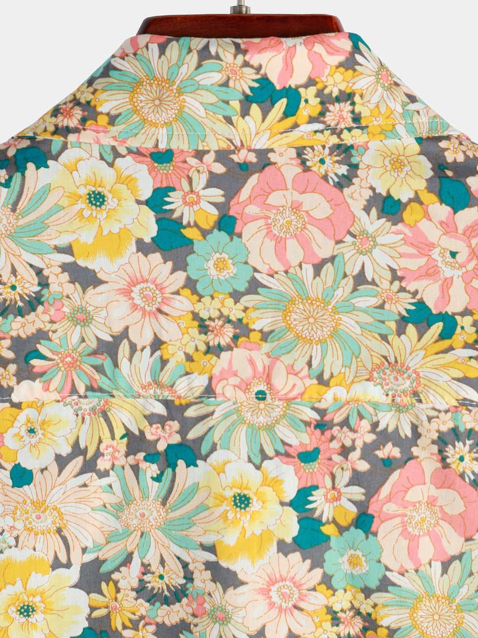 Men's Floral Print Short Sleeve Button Down Shirt