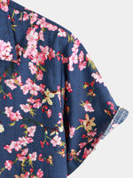 Men's Navy Blue Cotton Floral Tropical Hawaiian Shirt