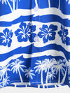 Men's Tropical Floral Palm Tree Print Blue Button Up Vintage Hawaiian Short Sleeve Shirt