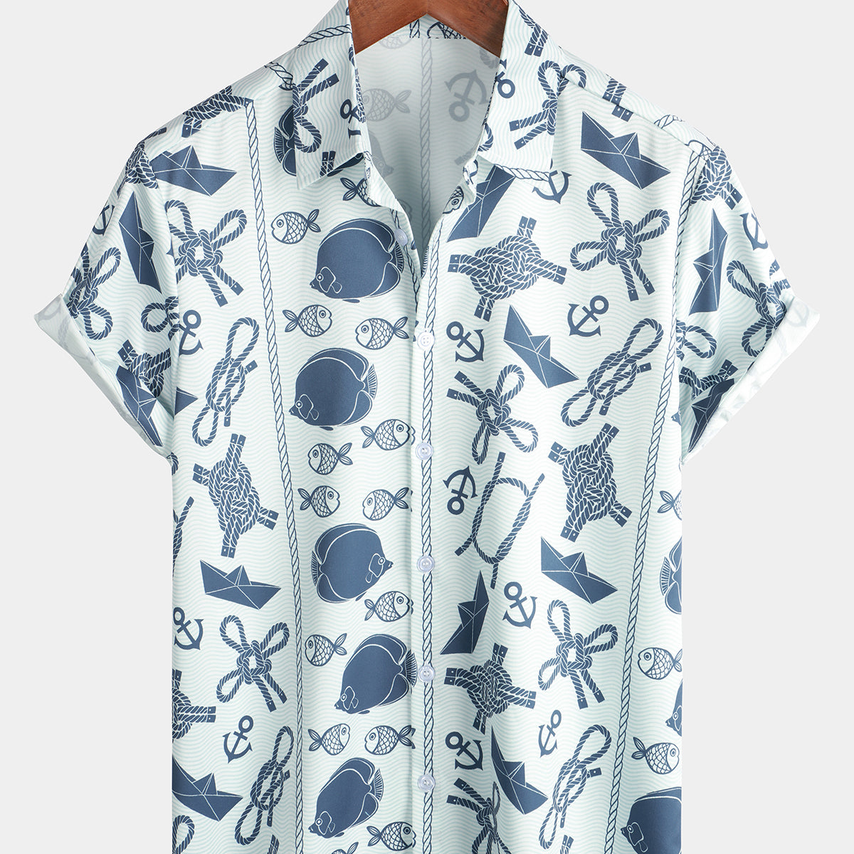 Men's Fish Print Aloha Beach Short Sleeve Button Up Hawaiian Shirt