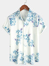 Men's Casual Bamboo Plant Leaf Print Button Up Summer Short Sleeve Shirt