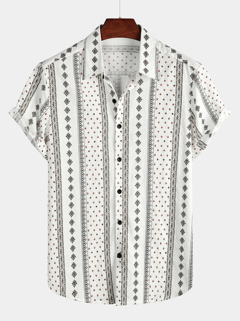 Bundle Of 3 | Men's Retro Print Casual Short Sleeve Cotton Shirts
