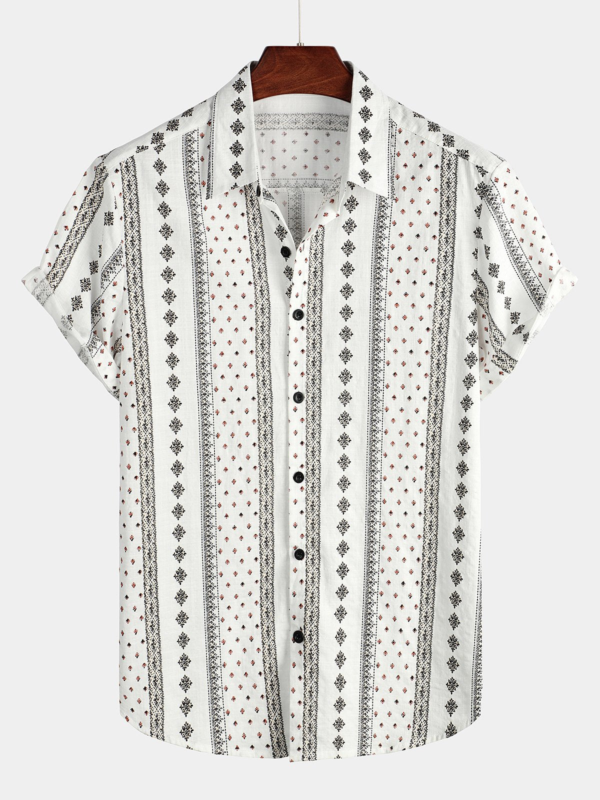 Men's 70s White Retro Button Up Short Sleeve Cotton Shirts