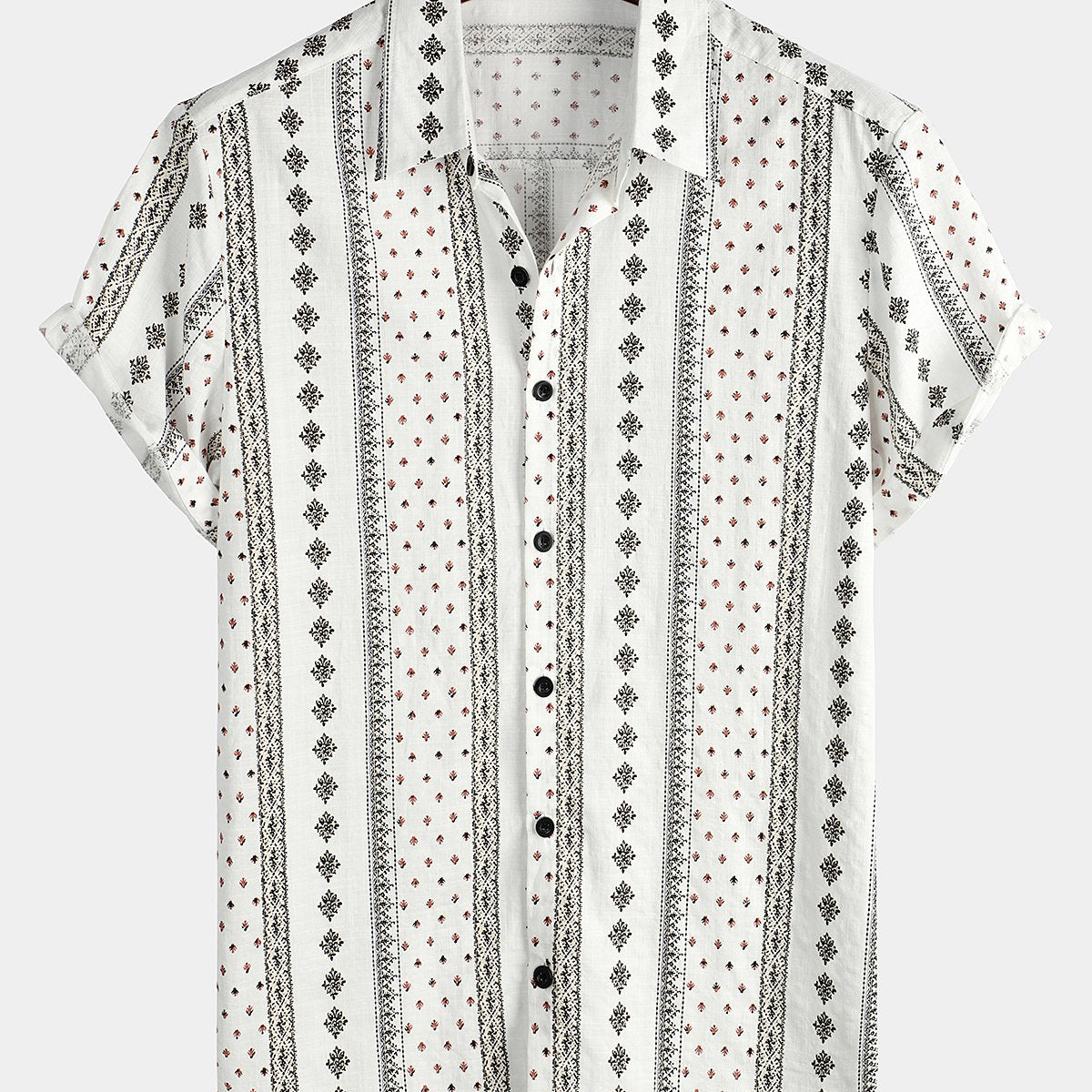 Men's 70s White Retro Button Up Short Sleeve Cotton Shirts