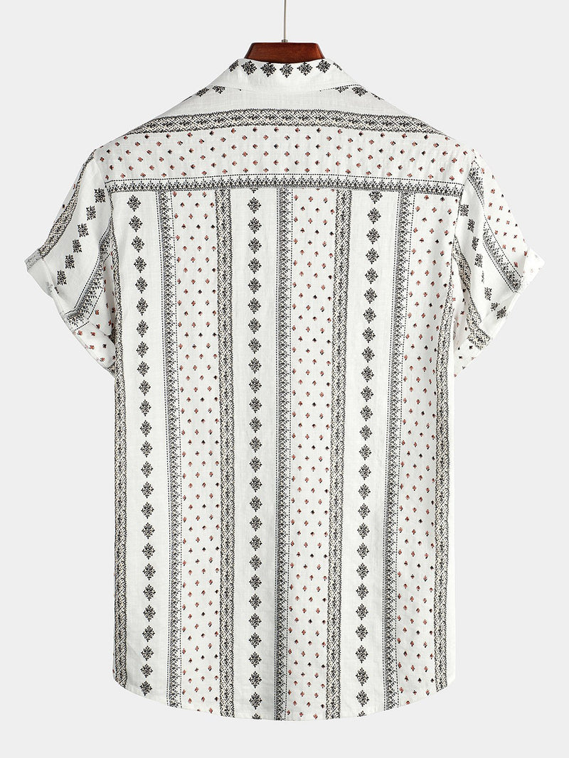 Bundle Of 2 | Men's Retro & Floral Button Up Short Sleeve Cotton 70s Shirt