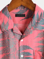 Men's Tropical Leaves Print Pocket Hawaiian Short Sleeve Shirt