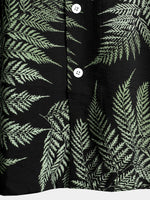 Men's Black Tropical Leaves Print Pocket Hawaiian Short Sleeve Shirt