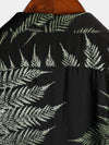 Men's Black Tropical Leaves Print Pocket Hawaiian Short Sleeve Shirt