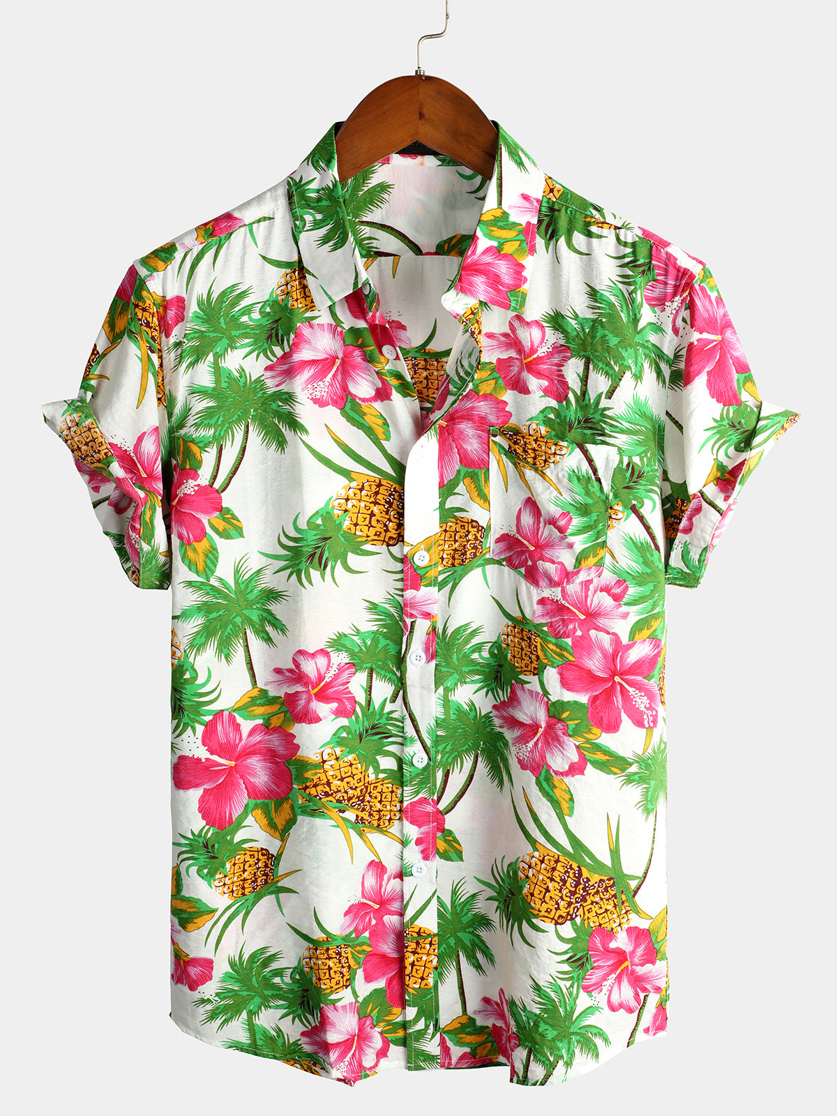 Men's Holiday Floral Short Sleeve Cotton Shirt
