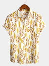 Men's Yellow Short Sleeve Holiday Cotton Shirt