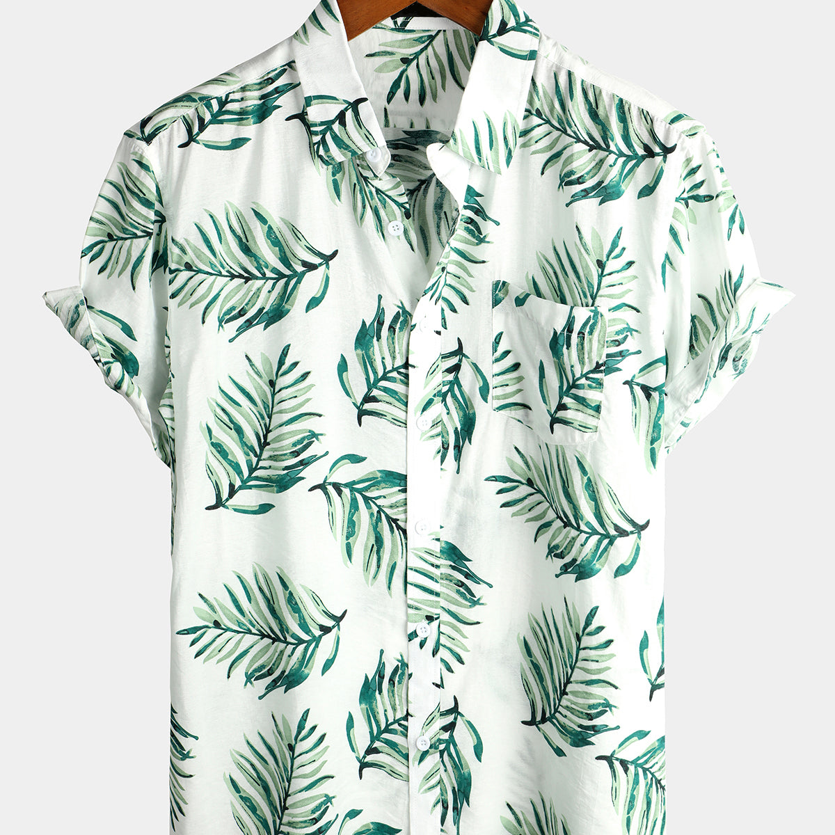 Men's Holiday Cotton Tropical Leaf Pocket Shirt