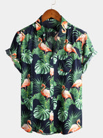 Men's Holiday Flamingo Short Sleeve Cotton Shirt
