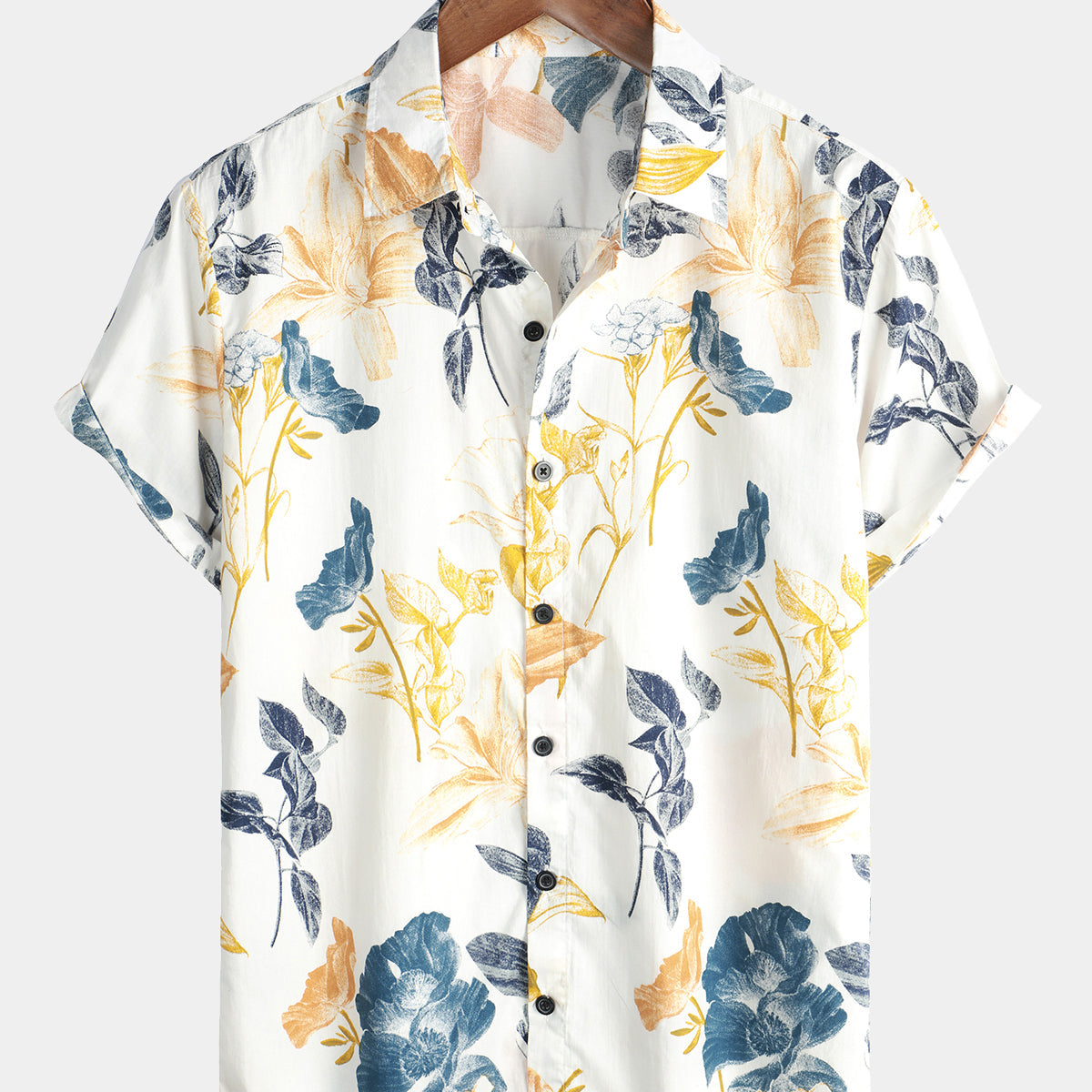 Men's Flower Print Hawaiian Casual Short Sleeve Shirt