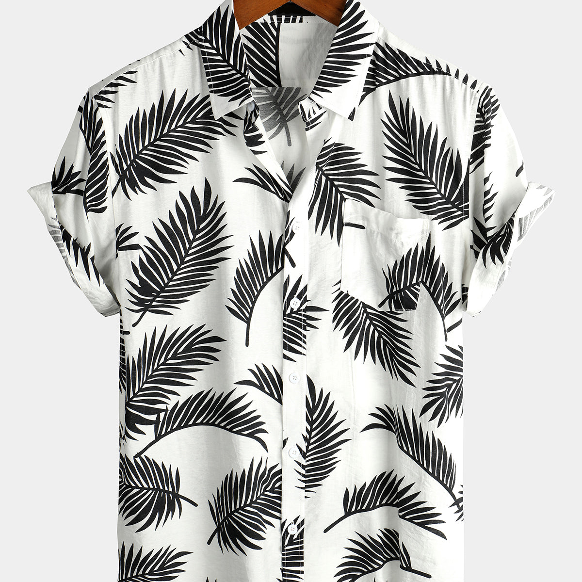 Men's Tropical Leaf Holiday Cotton Pocket Shirt