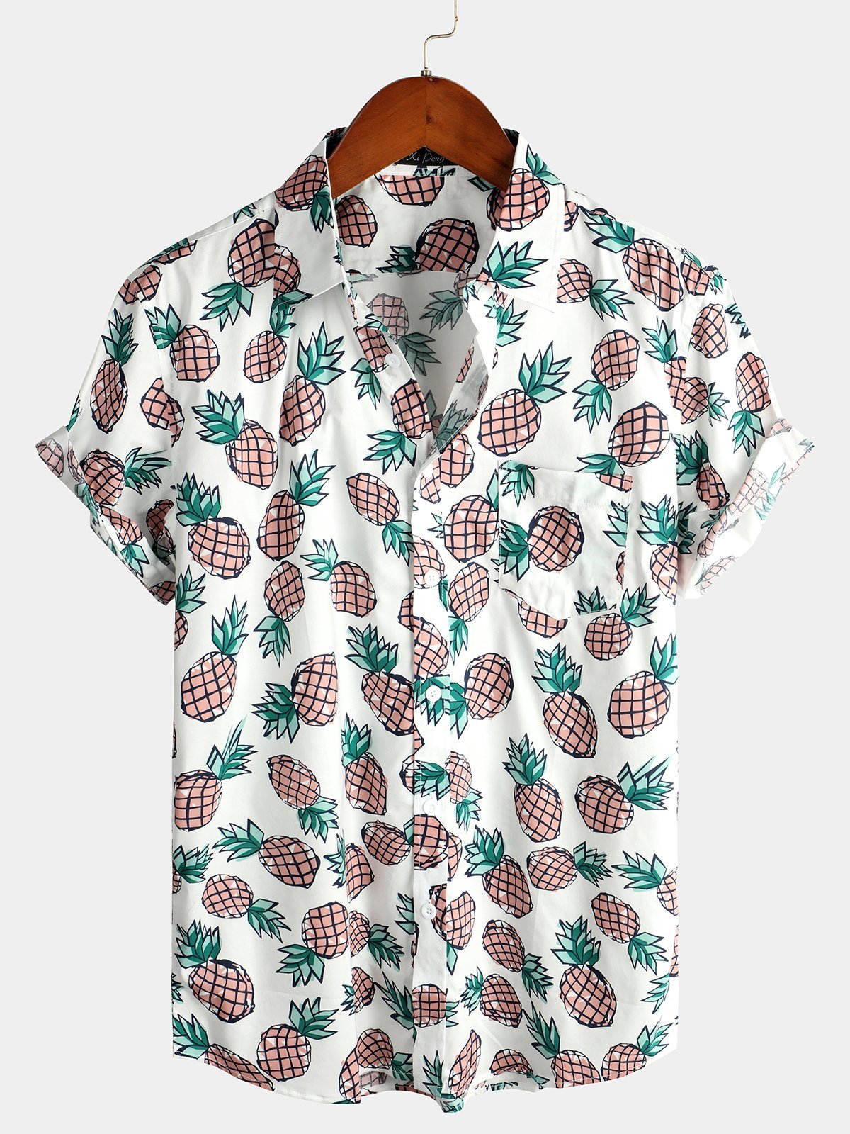 Men's Holiday Tropical Pineapple Pocket Cotton Shirt