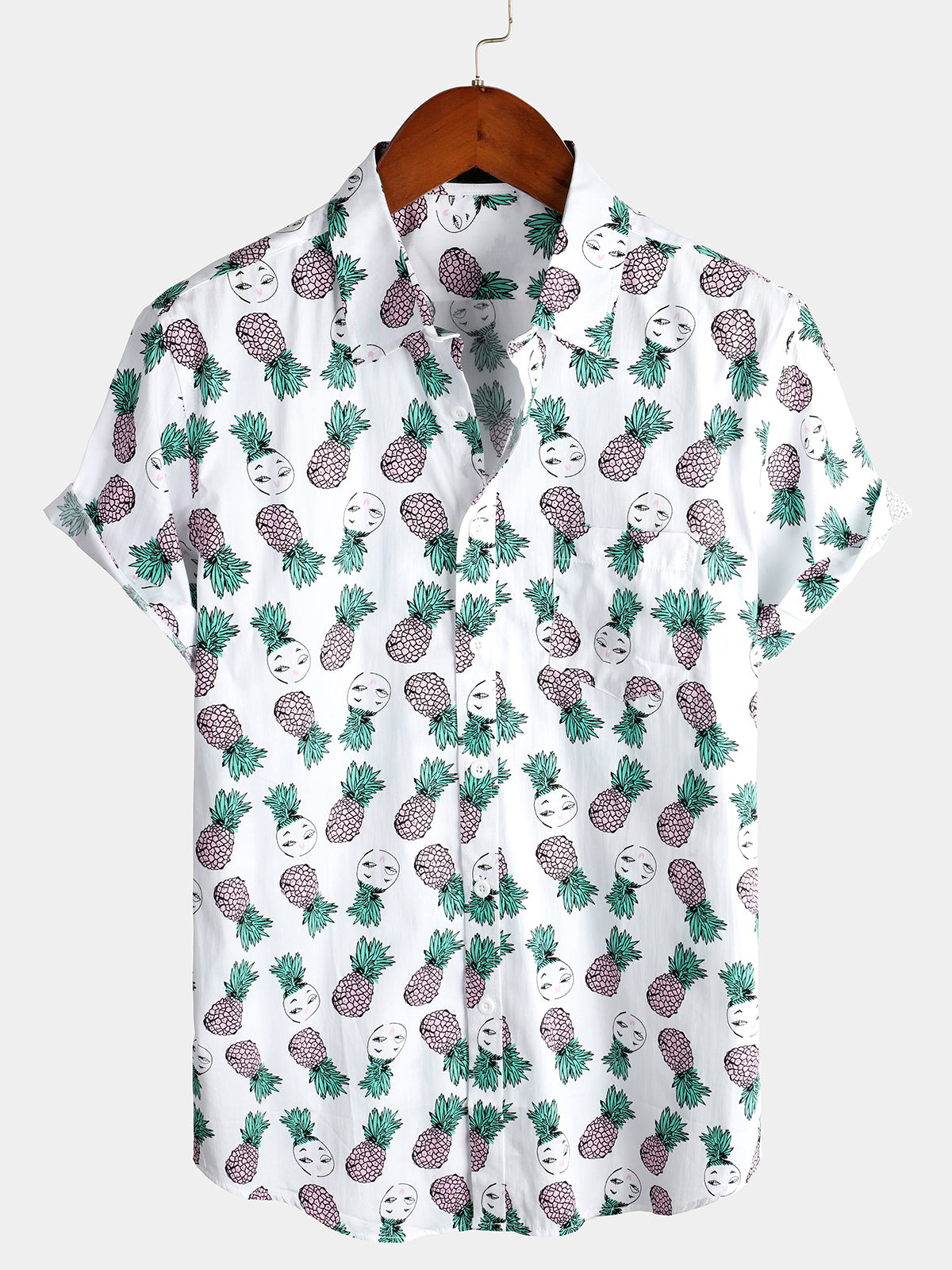 Men's Holiday Tropical Pineapple Pocket Cotton Shirt
