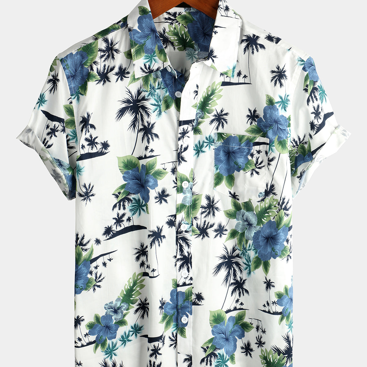 Men's Holiday Floral Short Sleeve Cotton Shirt