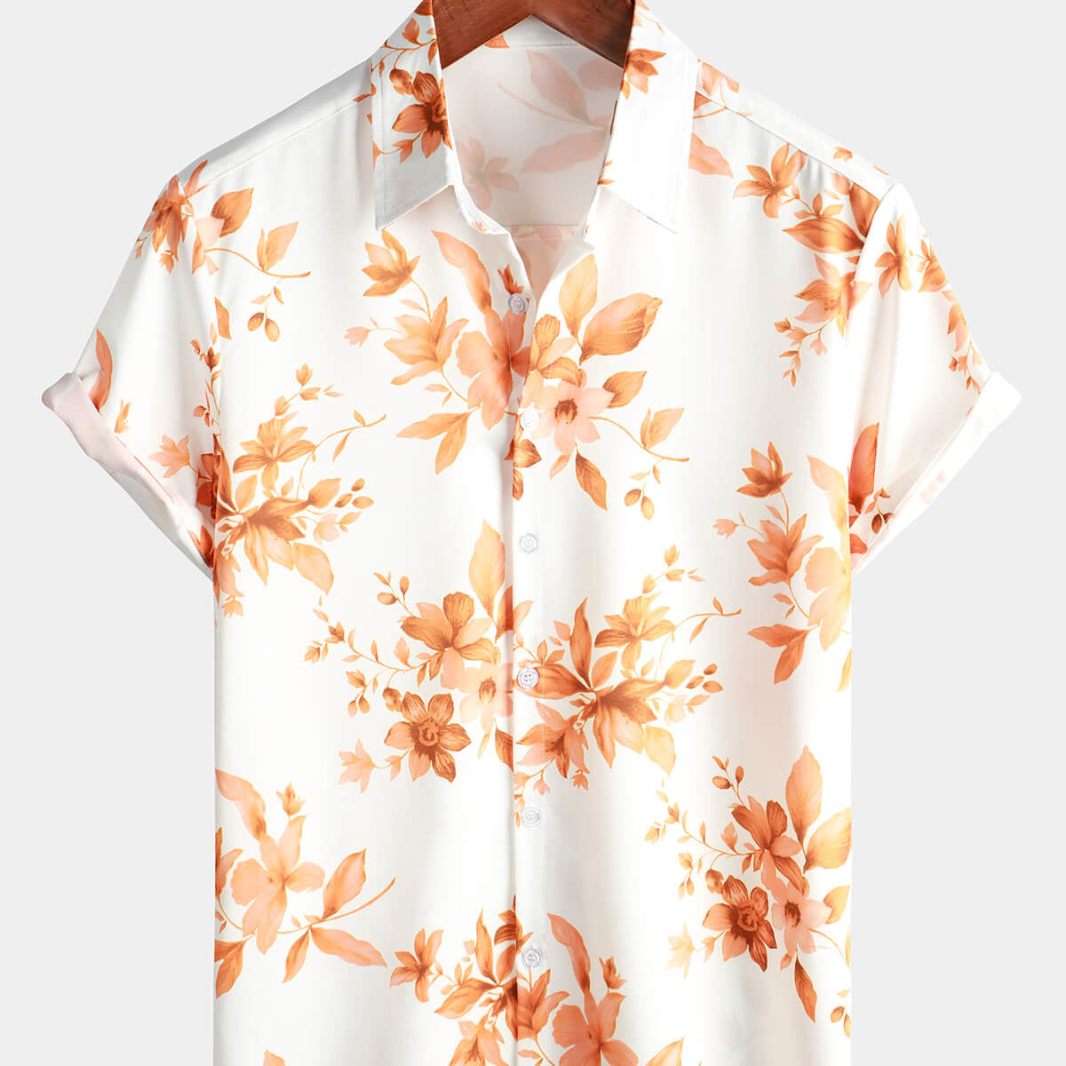Men's Brown Floral Print Flower Short Sleeve Beach Button Up Vintage Hawaiian Shirt