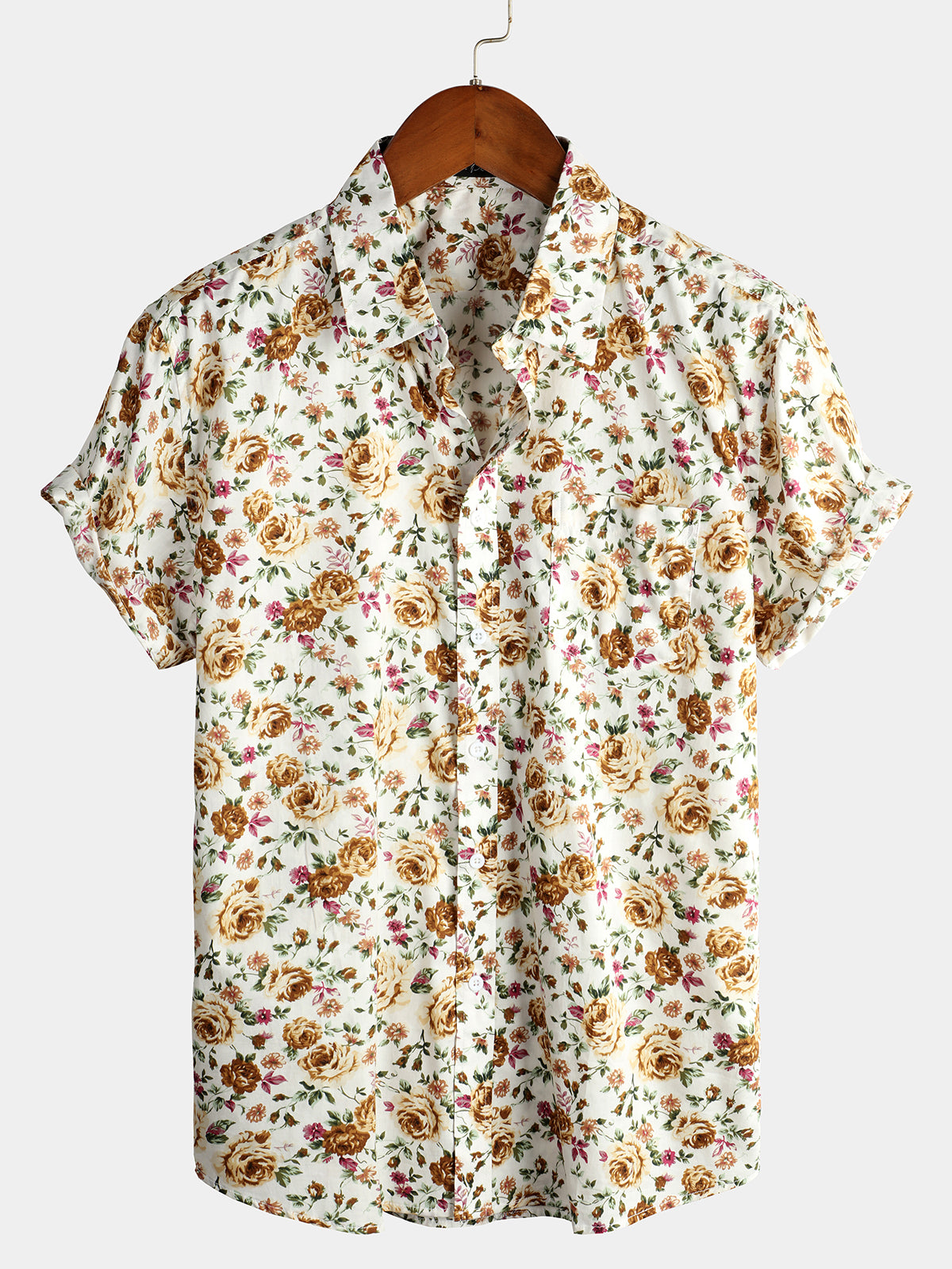 Men's Short Sleeve Rose Cotton Holiday Shirts