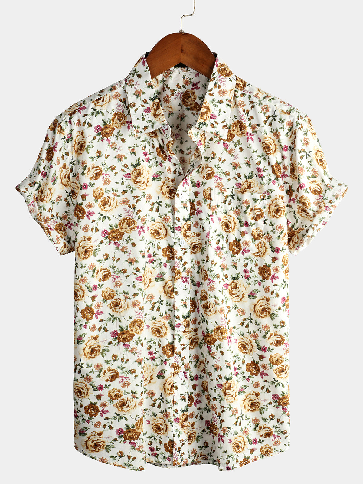 Men's Short Sleeve Rose Cotton Holiday Shirts