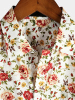 Men's Short Sleeve Rose Cotton Holiday Shirts