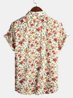 Men's Short Sleeve Rose Cotton Holiday Shirts