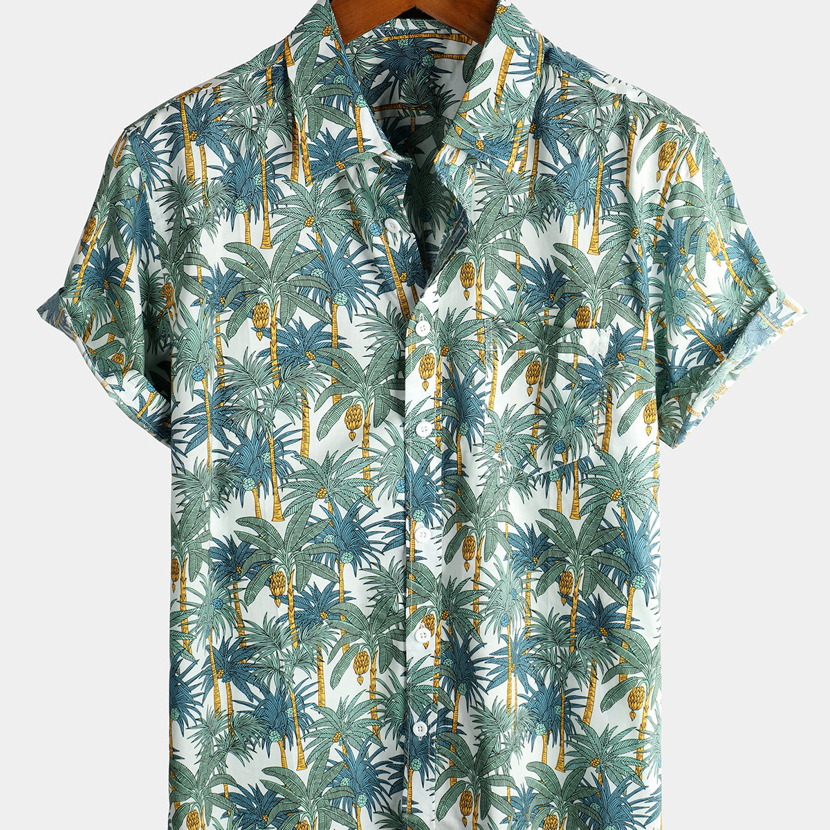 Men's Casual Hawaiian Tropical Print Short Sleeve Cotton Shirt