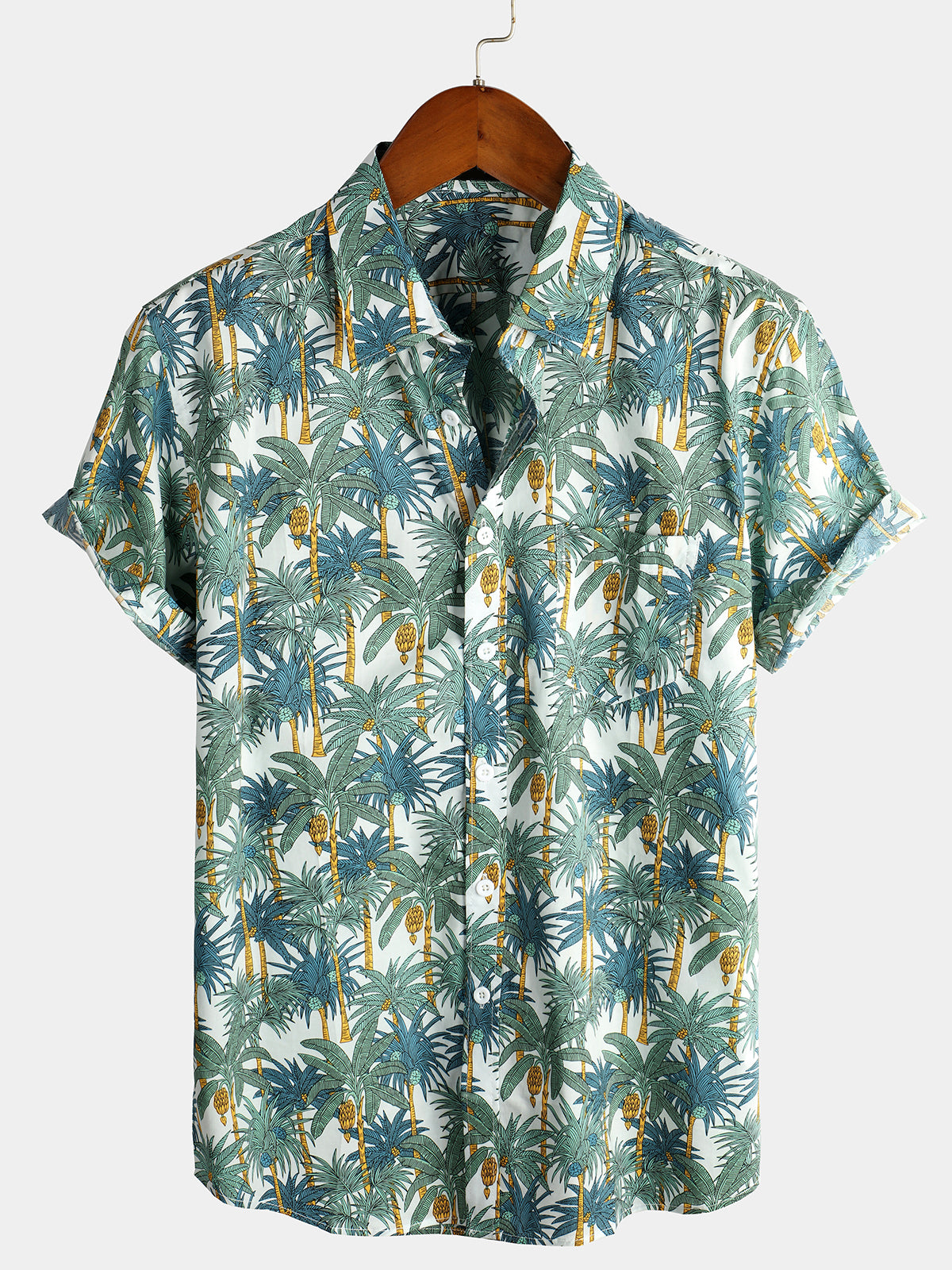 Men's Casual Hawaiian Tropical Print Short Sleeve Cotton Shirt