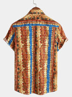Men's Tribal Vintage Colorful Stripes Pocket Short Sleeve Shirt