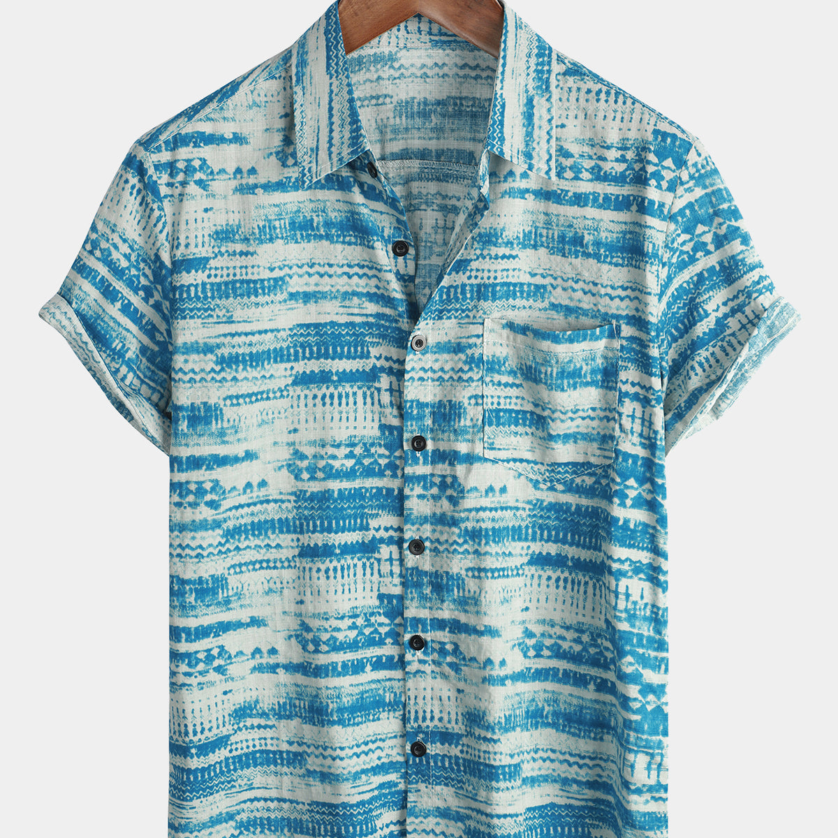 Men's Blue Vintage Pocket Short Sleeve Shirt