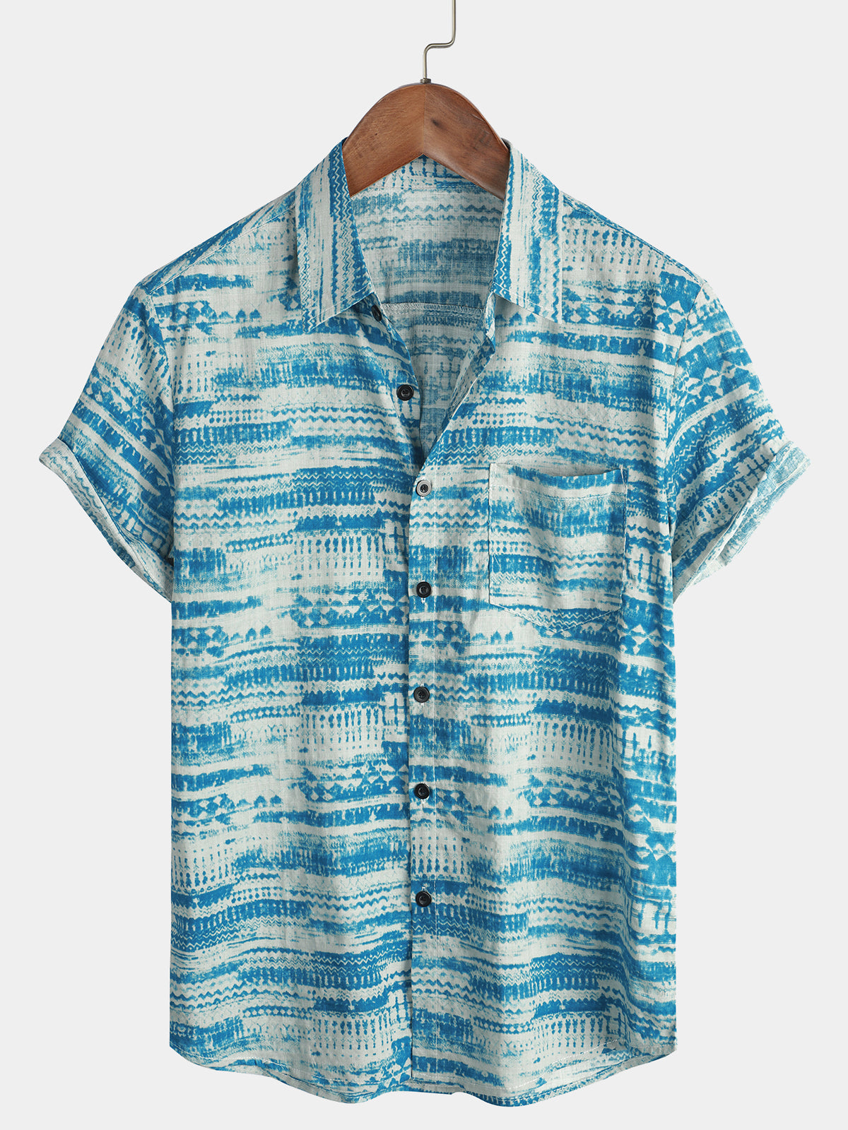 Men's Blue Vintage Pocket Short Sleeve Shirt
