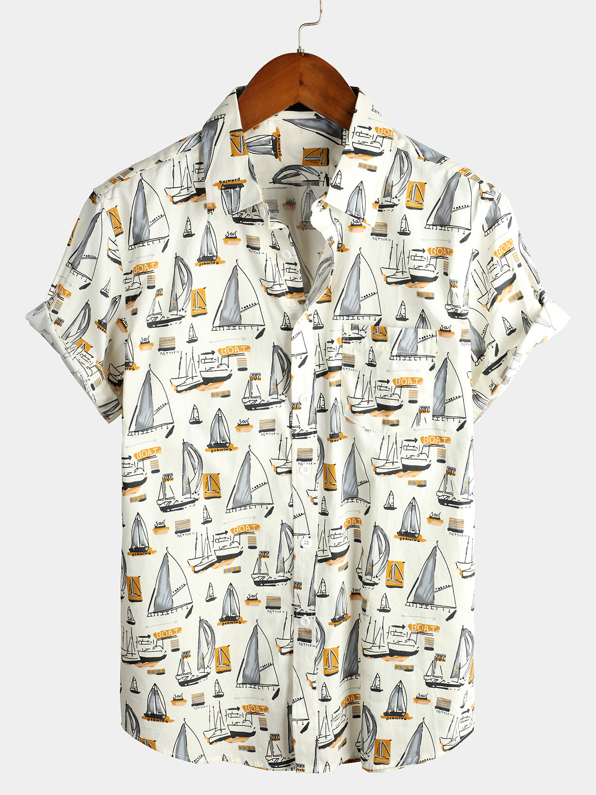 Men's Holiday Cotton Pocket Casual  Short Sleeve Shirt