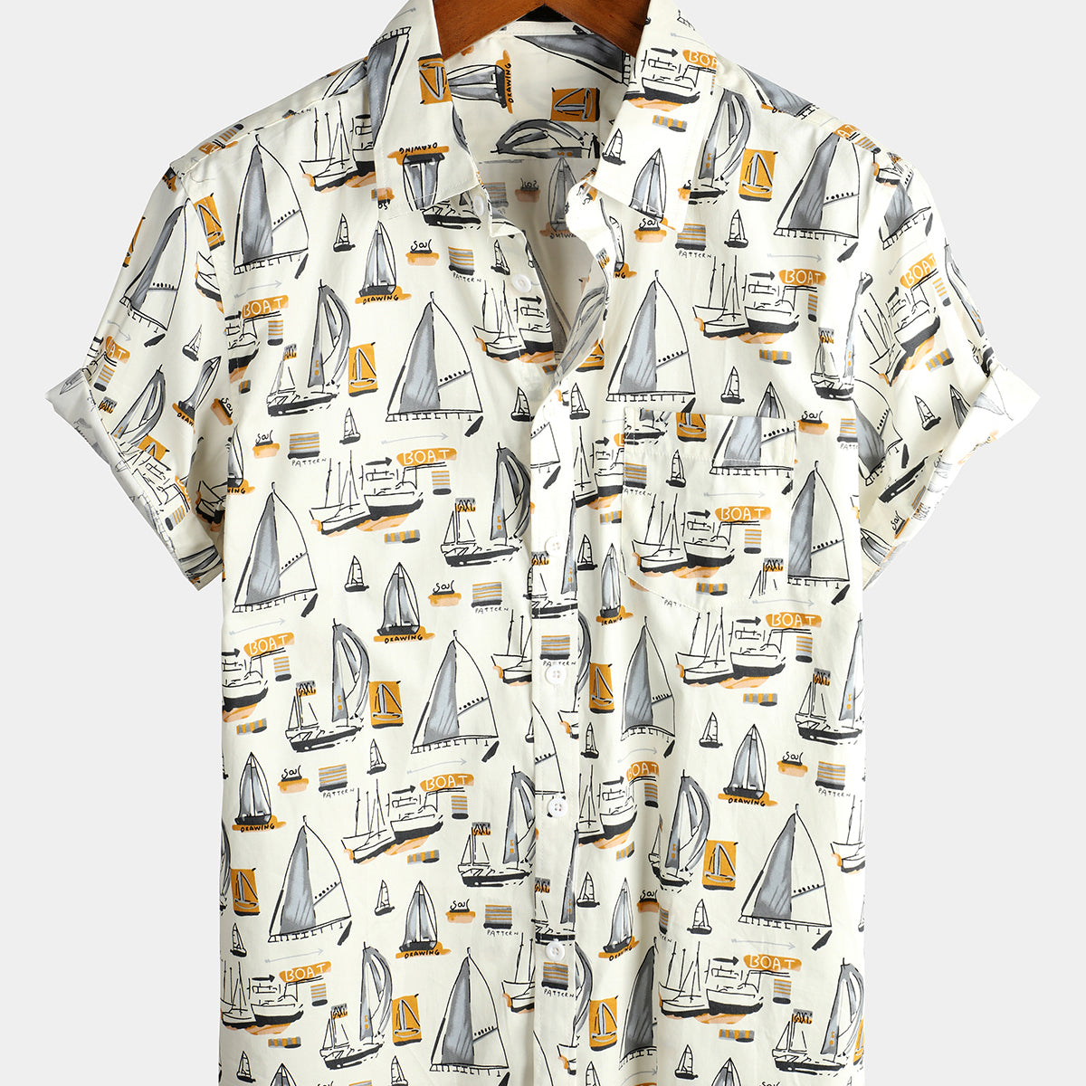 Men's Holiday Cotton Pocket Casual  Short Sleeve Shirt