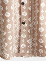 Men's Cotton Retro Button Up 70s Brown Striped Vintage Short Sleeve Shirt
