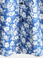 Men's Floral Cotton Holiday Flower Print Summer Button Up Breathable Blue Short Sleeve Shirt