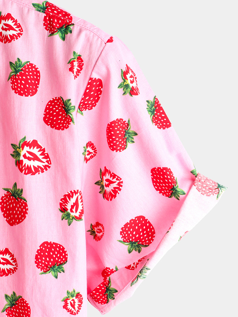 Bundle Of 2 | Men's Strawberry Print Hawaiian Shirts