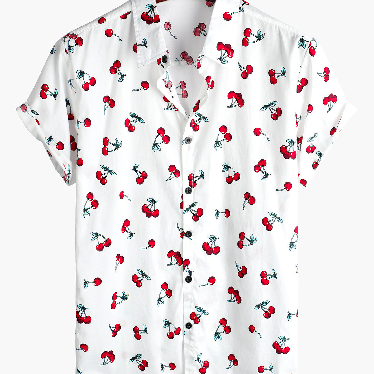 Men's Cherry Print Tropical Hawaiian Cotton Shirt