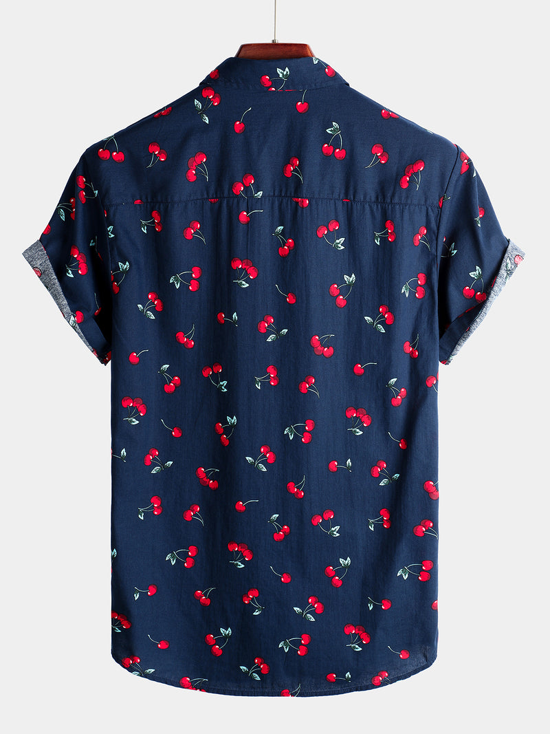 Men's Cherry Print Tropical Hawaiian Cotton Shirt