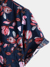 Men's Floral Print Flowers Summer Button Up Breathable Cotton Short Sleeve Shirt