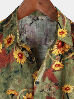 Men's Vintage Sunflower Floral Summer Short Sleeve Hawaiian Beach Shirt