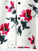 Men's Vintage Red Floral Print Flower Button Up Resort Holiday Short Sleeve Shirt