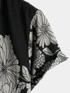 Men's Cotton Daisy Print Flowers Holiday Black Floral Short Sleeve Shirt