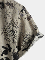 Men's Retro Flower Print Floral Button Up Vintage Holiday Short Sleeve Shirt