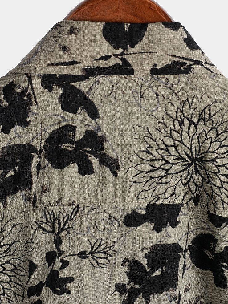 Vintage Floral Print Men's Lapel Shirt - Short Sleeve, Perfect for Summer main image 0