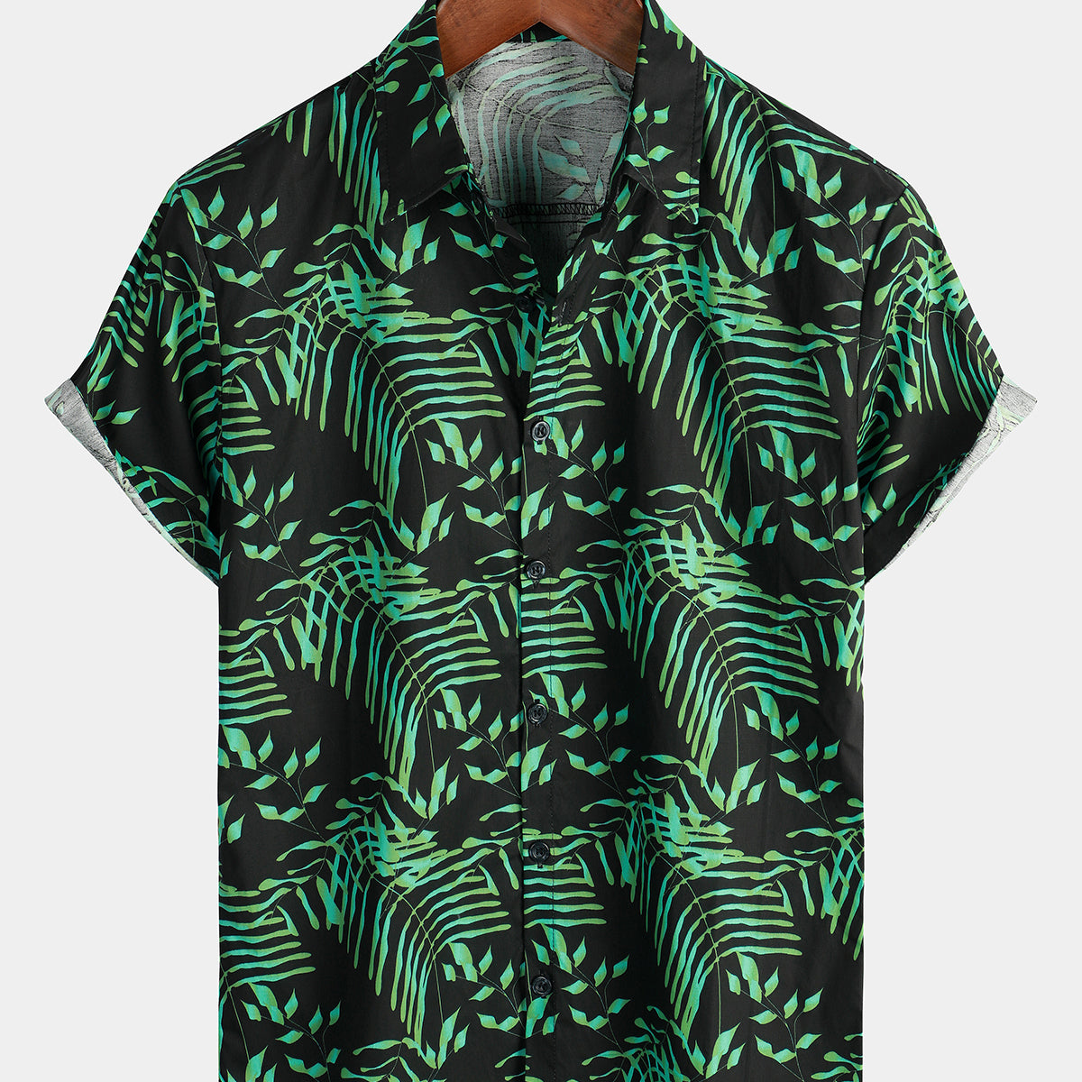 Men's Summer Tropical Green Plant Leaf Button Up Short Sleeve Hawaiian Shirt