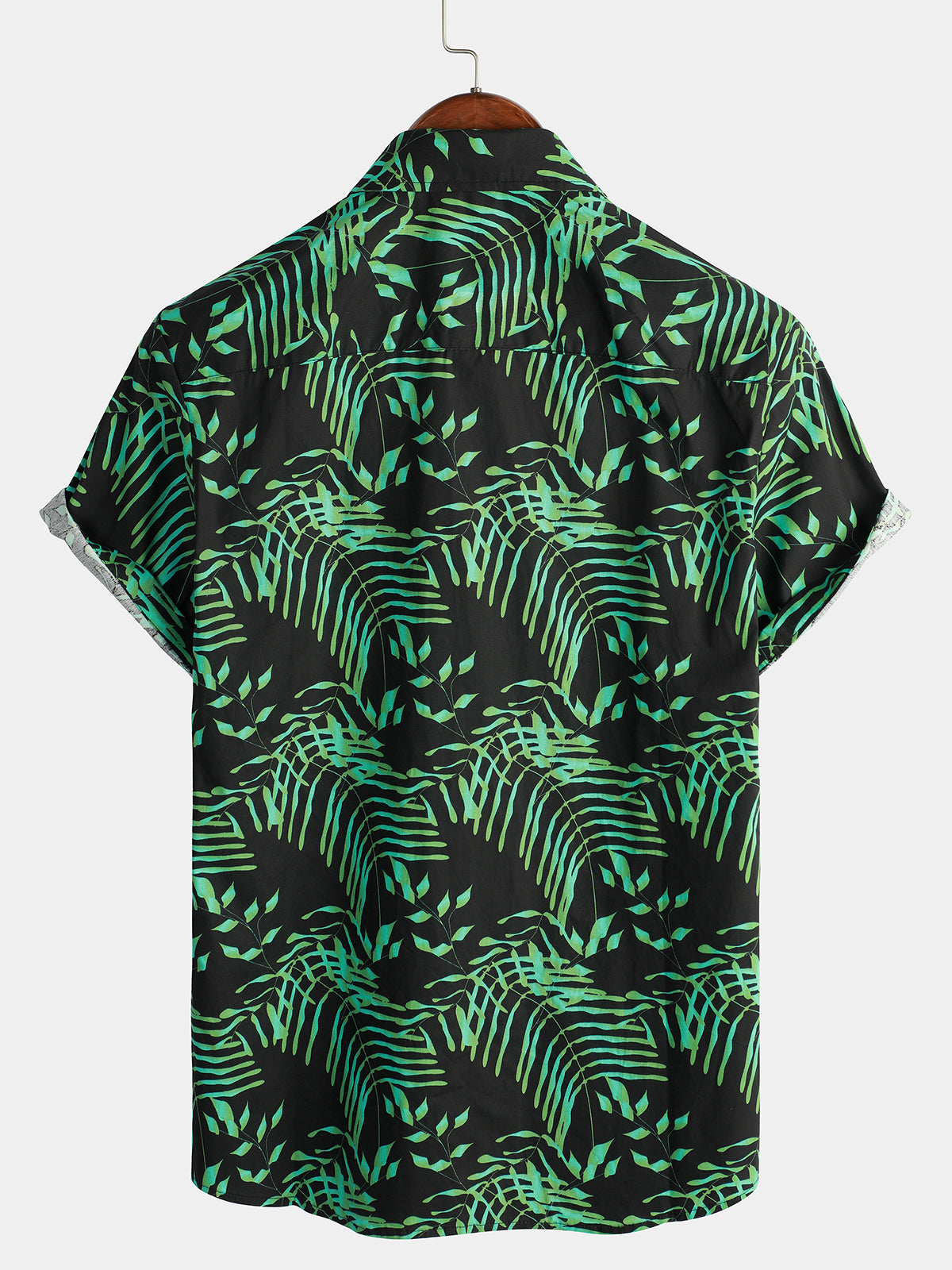Men's Summer Tropical Green Plant Leaf Button Up Short Sleeve Hawaiian ...