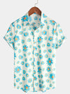 Men's Blue Daisy Print Button Up Flower Short Sleeve Summer Floral Shirt