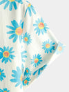 Men's Blue Daisy Print Button Up Flower Short Sleeve Summer Floral Shirt