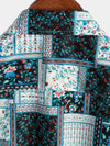 Men's Flower Patchwork Boho Print Retro Floral Casual Button Up Short Sleeve Shirt